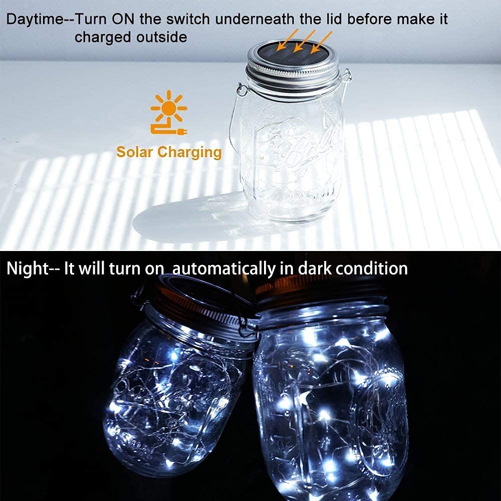 SunKite Solar Mason Jar Lights [Updated], 8 Pack 20 LED Waterproof Fairy Firefly Jar Lids String Lights with Hangers(NO Jars), Patio Yard Garden Wedding Decoration - Colorful