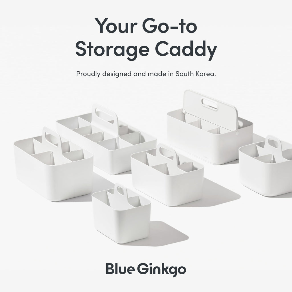 BLUE GINKGO Stackable Organizer Caddy – Korean-Made Portable Tote for Bathroom, Office, Crafts, or School Supplies (Long Rectangle, Blue)
