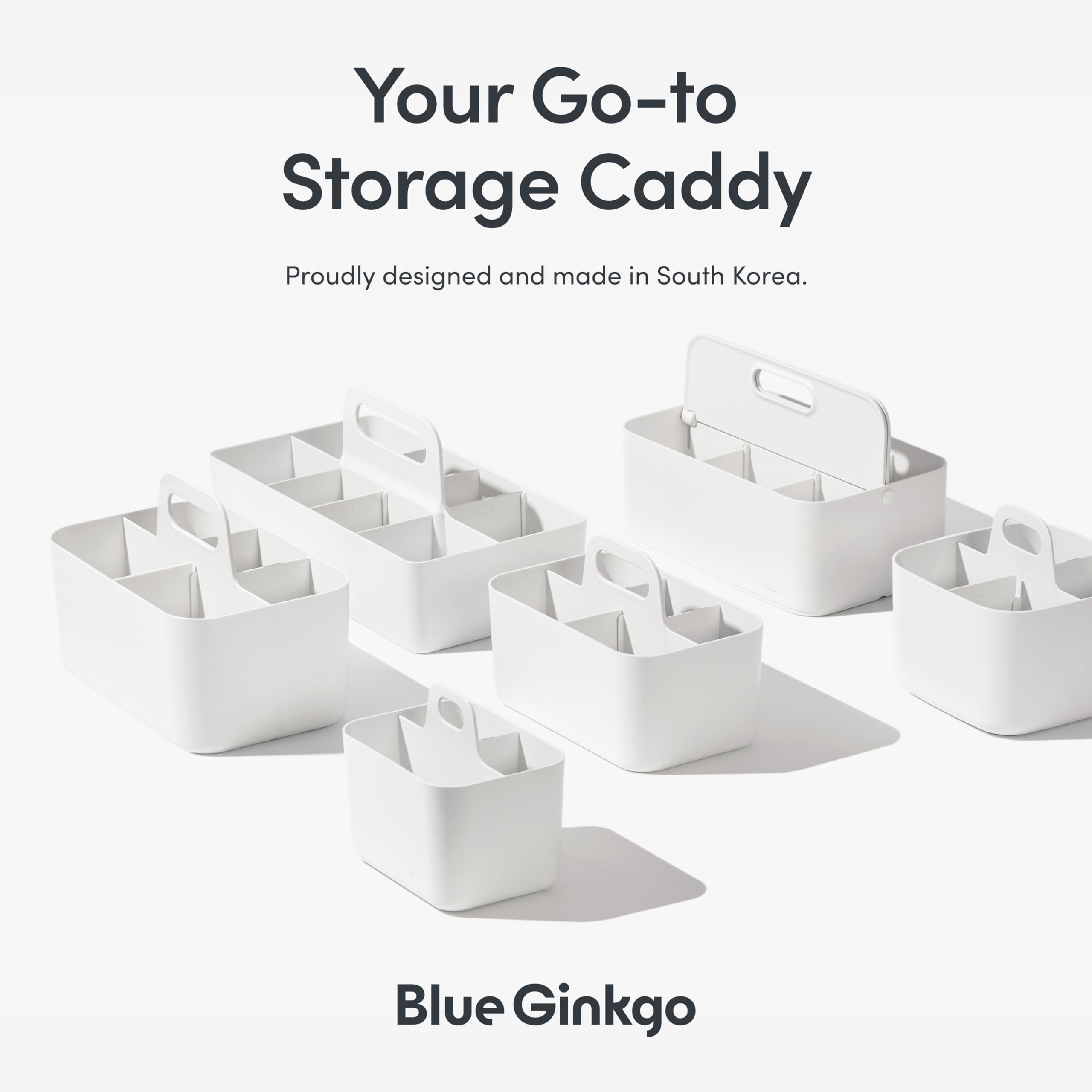 BLUE GINKGO Stackable Organizer Caddy – Korean-Made Portable Tote for Bathroom, Office, Crafts, or School Supplies (Long Rectangle, Blue)