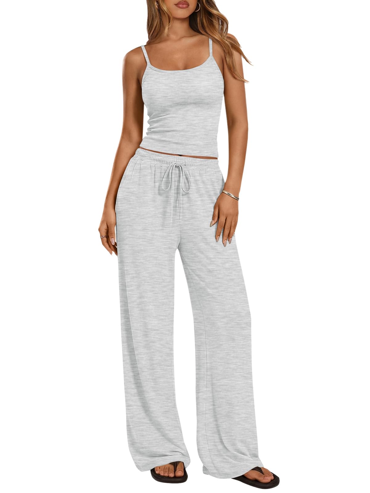 Trendy Queen Women's 2 Piece Lounge Set Summer Outfits - Camisole Top & Wide Leg Pants