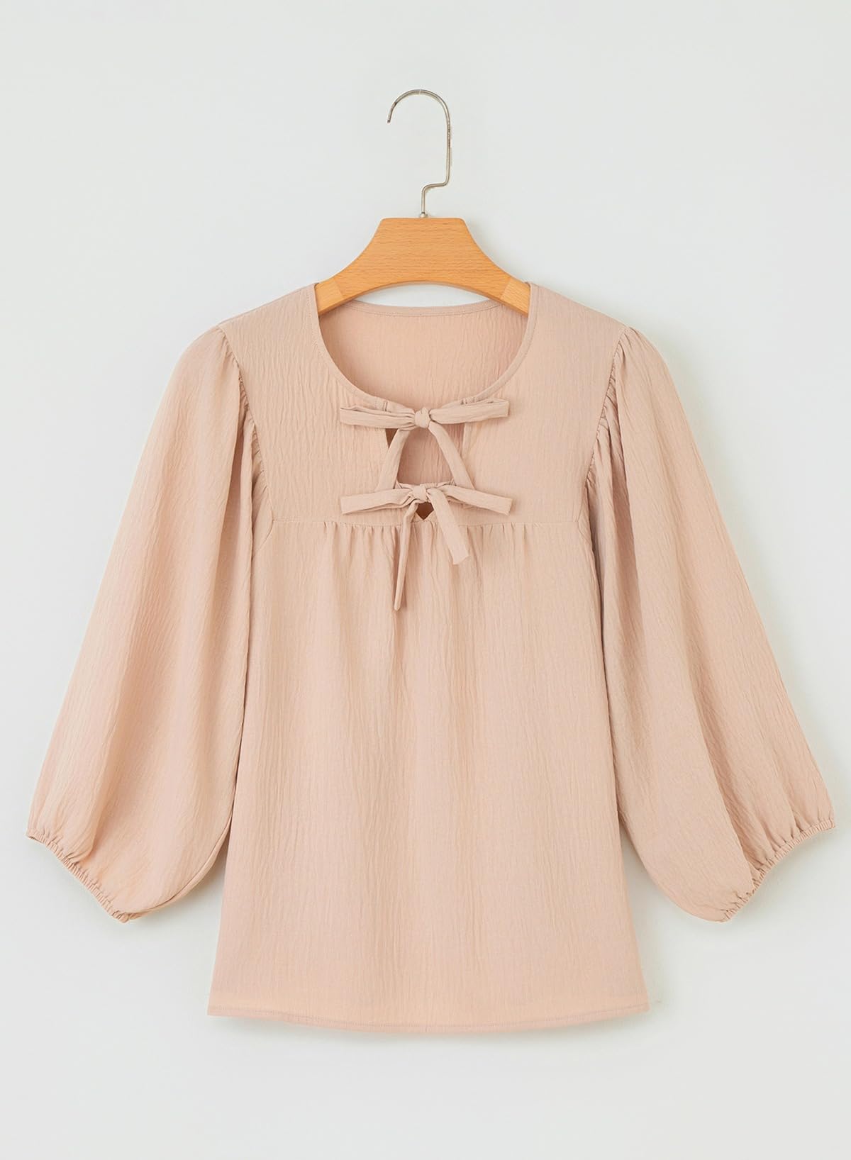 SHEWIN Womens Tops 3/4 Sleeves Blouse Babydoll Dressy Casual Top Elegant Bow Tie Loose Ladies Shirts 2026