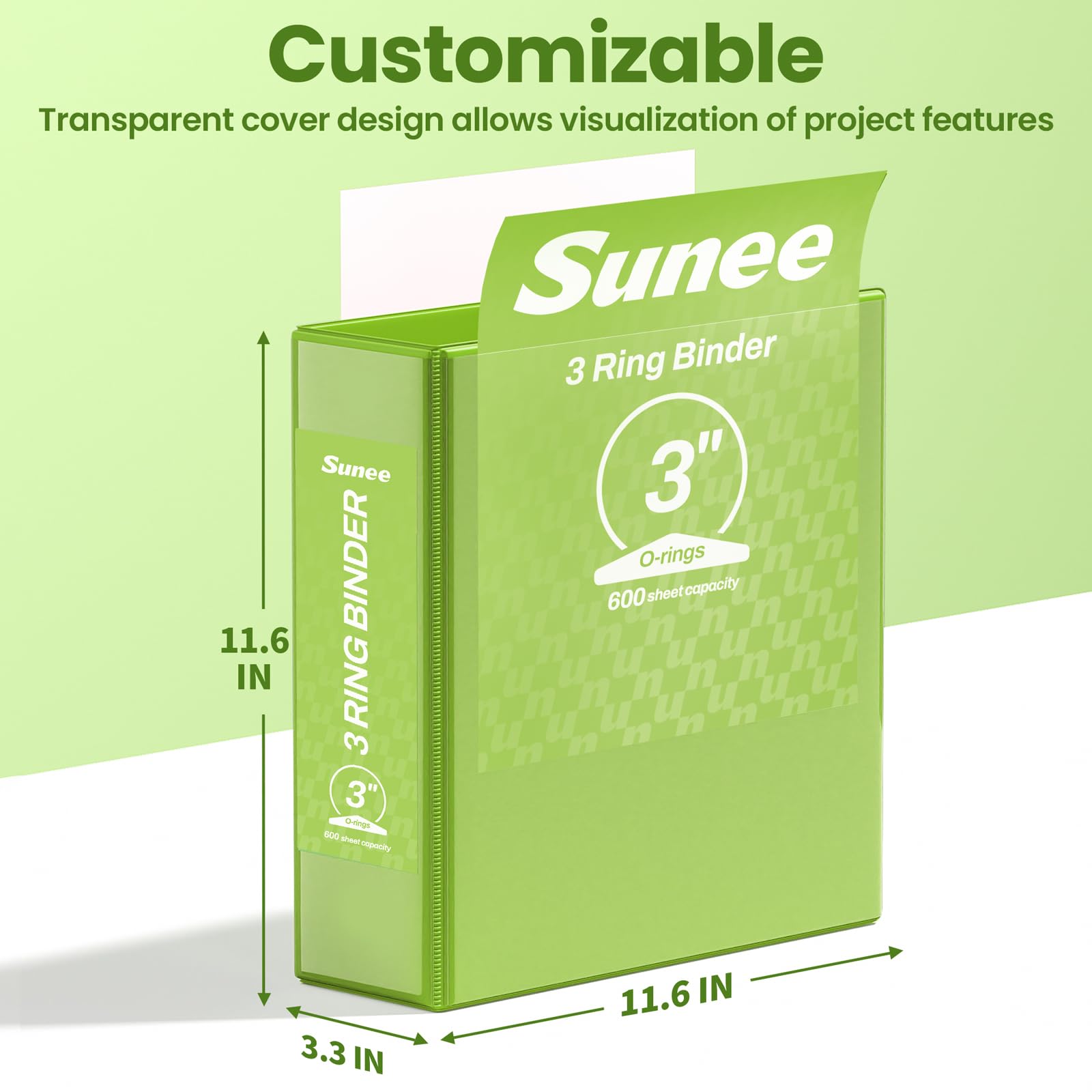 SUNEE 3 Ring Binder 1/2 Inch 1 Pack, Clear View Binder Three Ring PVC-Free (Fit 8.5x11 Inches) for School or Office Supplies, Black