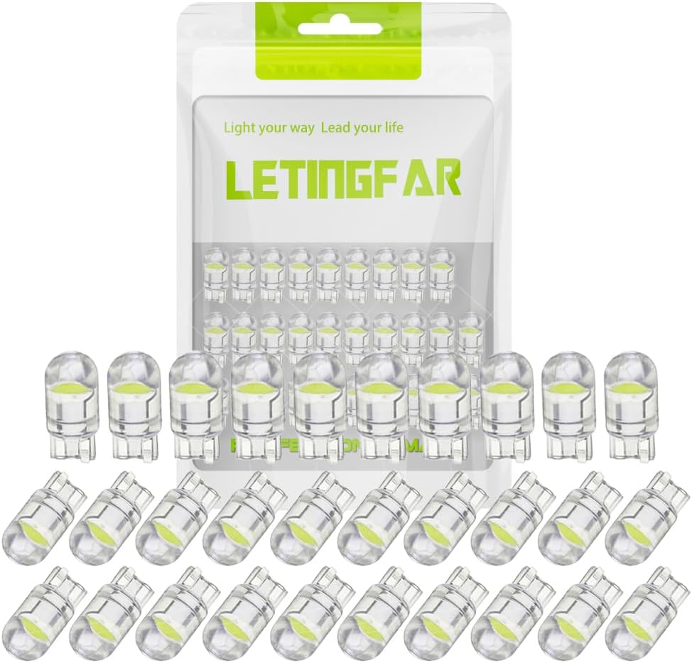 194 LED Light Bulb White 6000K Pack of 30, 168 2825 W5W T10 Wedge COB Bulbs Error Free for Car Dome Map Door Courtesy License Plate