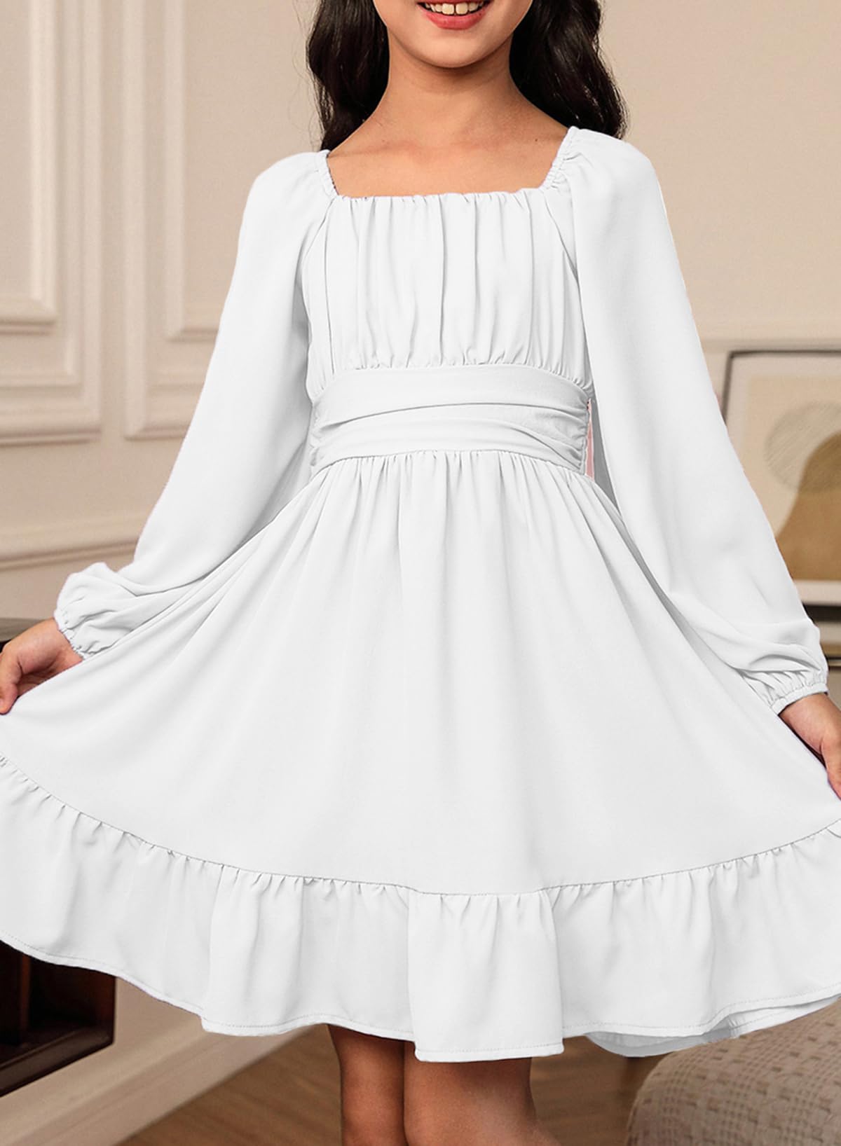 blibean Girls Fall Long Leeve Tie Back Dress Size 6-15 Years