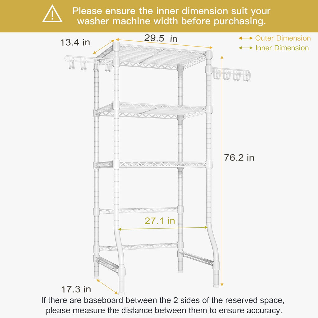 Ulif U8 Medium Laundry Room Storage Organizer, Over the Washer and Dryer Storage Shelves for Laundry Organization, 32.3”W x 17.3”D x 76.2”H, Suit Washing Machine Width within 29.9”, Hold 304 lb, Black
