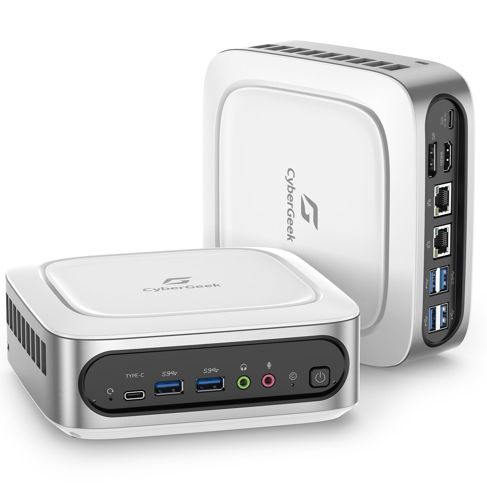 CyberGeek Nano J1 Linux Mini PC, Intel N5095A Quad-Core, 4GB RAM, 128GB PCIe SSD, 4K Dual Display, WiFi, Type-C, RJ45, VESA, Ubuntu OS