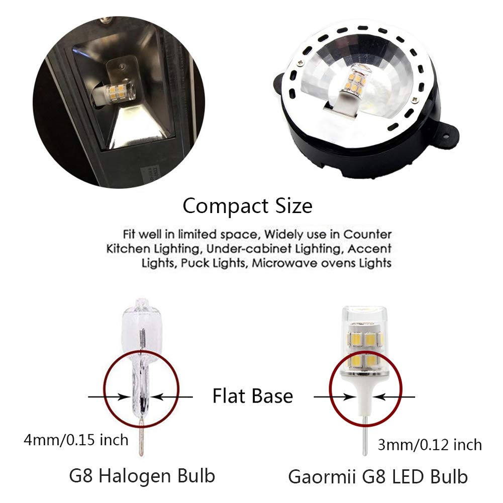 G8 LED Bulb 3W, WB25X10019 Halogen Bulb 20W Replacement for GE Microwave Oven Light, T4 JCD Type G8 Bi-Pin Base, 120 Volt, Daylight White 6000K, 2-Pack