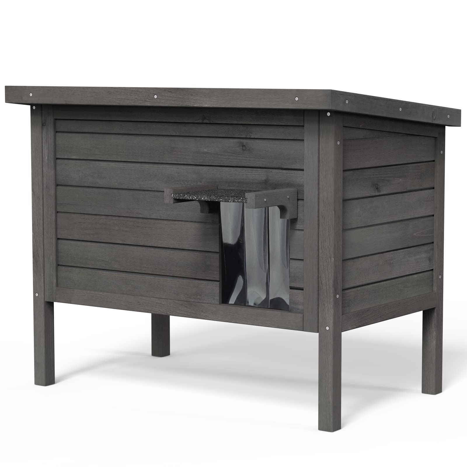 GDLF Outdoor Cat House Feral Cat Enclosure 100% Insulated All-Round Foam Weatherproof Solid Wood Large Size for Multiple Felines 34.5" L*21.5" W*27.2" H
