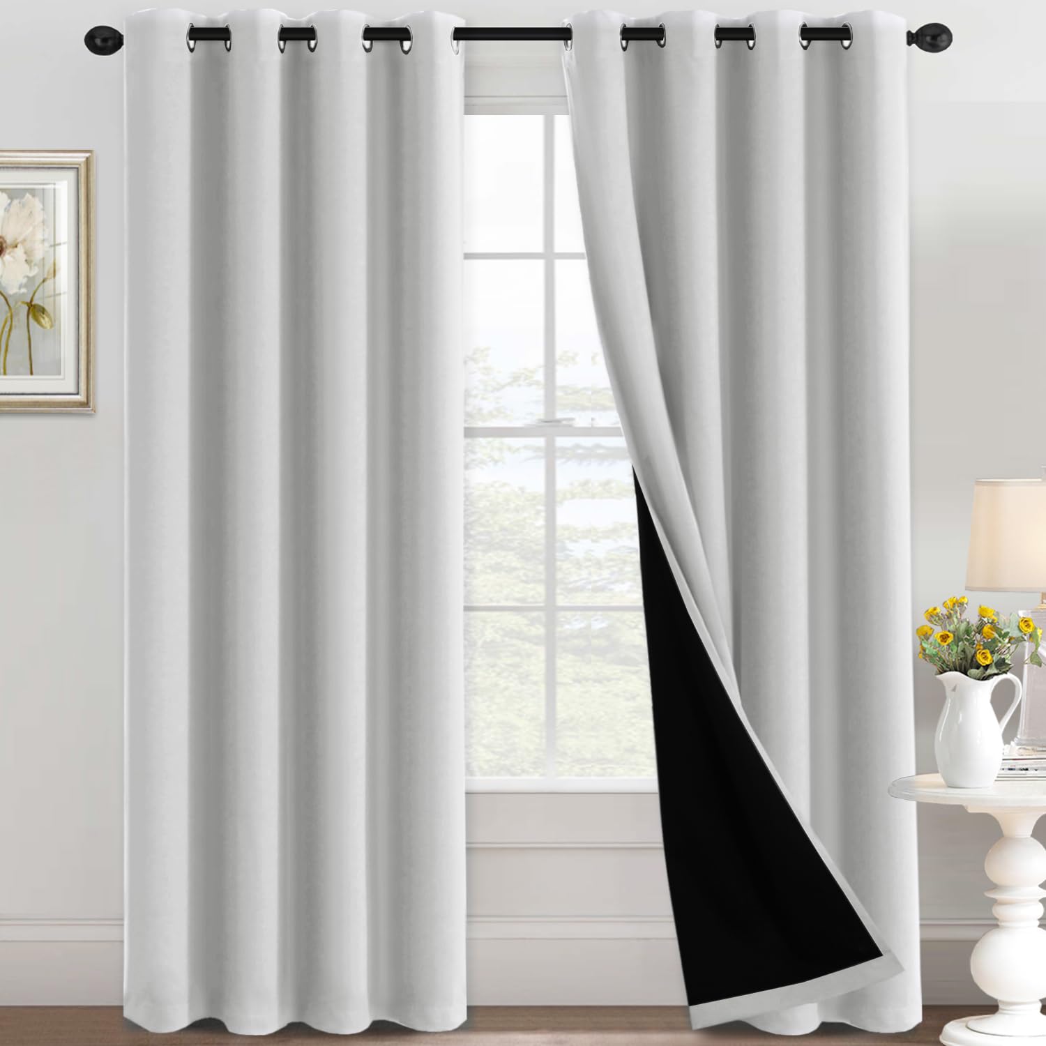 H.VERSAILTEX 100% Blackout Curtains Thermal Insulated Full Blackout Curtains for Living Room Energy Efficiency Window Drapes for Bedroom with Black Liners 1 Panel, 52x63 Inch, Burgundy