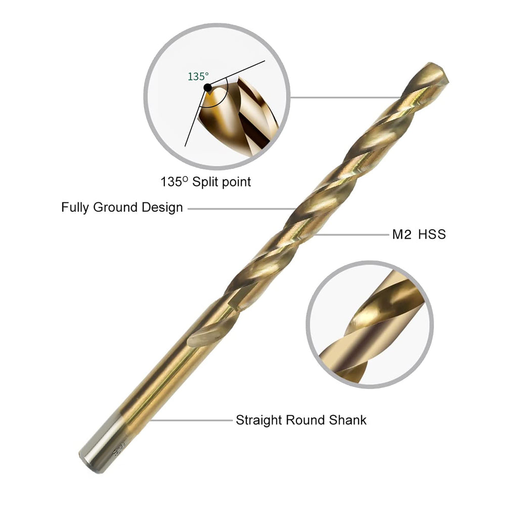 GMTOOLS 13Pcs Cobalt Drill Bits Set, M35 HSS 135 Degree Tip, Twist Jobber Length Drill Bit Kit for Hardened Metal, Cast Iron, Stainless Steel, Plastic and Wood with Storage Case 1/16"-1/4"