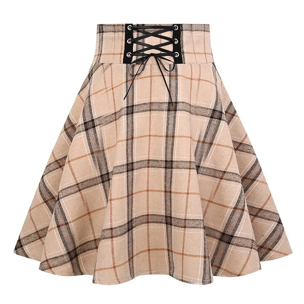 IDEALSANXUN Gothic Plaid Mini Skirts for Women Short High Waist Plaid Skirts