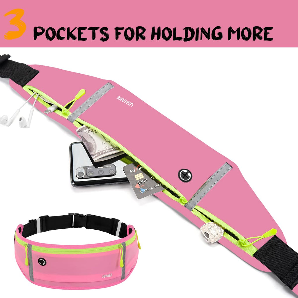 USHAKE Slim Running Belt, Workout Fanny Pack for Men Women,Exercise Waist Pack for Apple iPhone Holder, Runner Belt for Running Walking Cycling Camping Gym Black