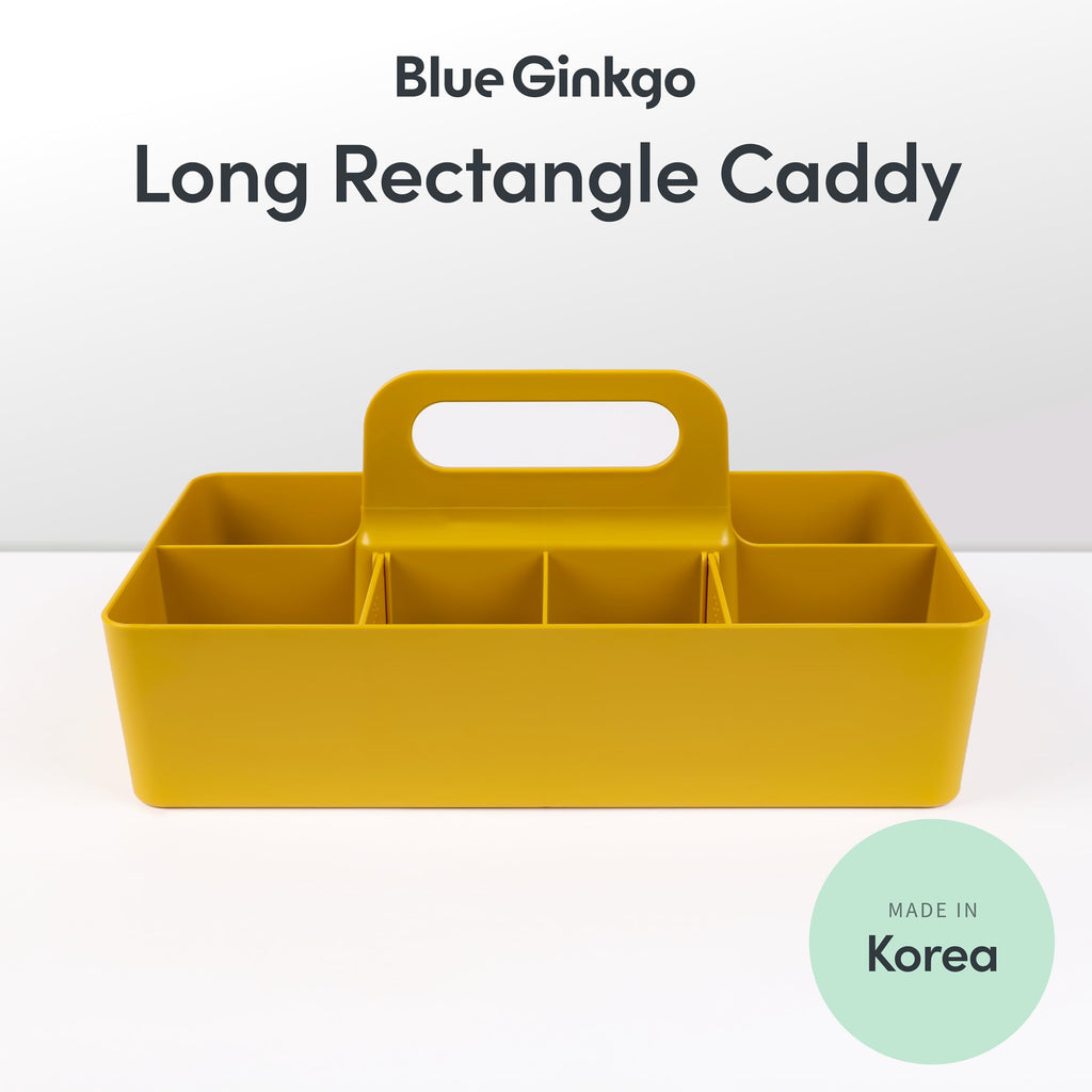 BLUE GINKGO Stackable Organizer Caddy – Korean-Made Portable Tote for Bathroom, Office, Crafts, or School Supplies (Long Rectangle, Blue)