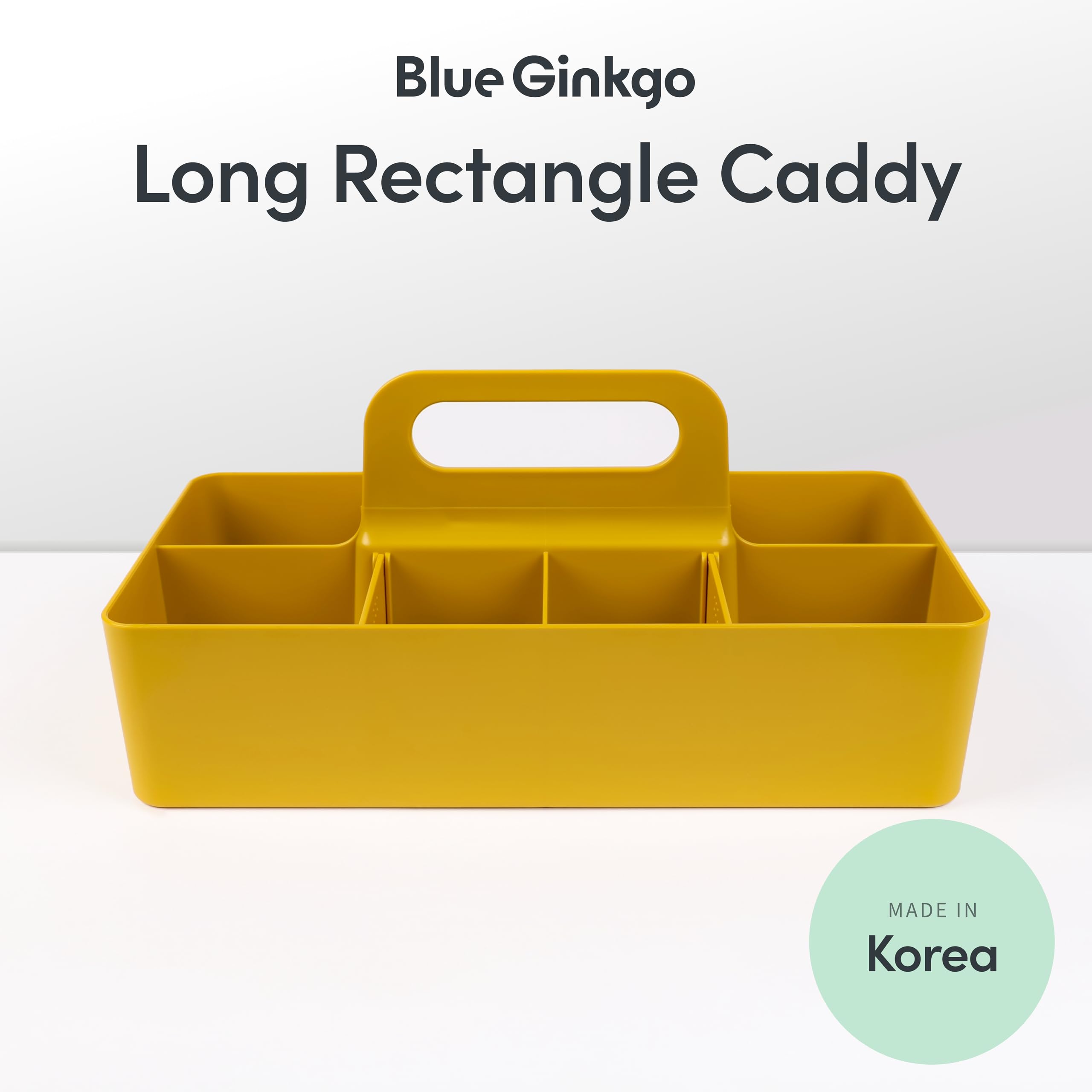 BLUE GINKGO Stackable Organizer Caddy – Korean-Made Portable Tote for Bathroom, Office, Crafts, or School Supplies (Long Rectangle, Blue)