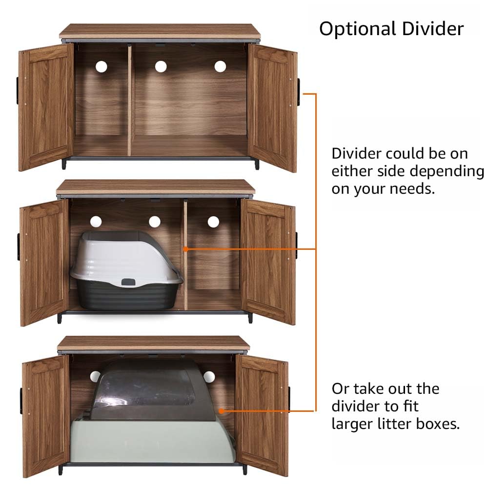 unipaws Extra Large Cat Litter Box Enclosure for Self-Cleaning & Automatic Litter Boxes, Tall Cabinet with Charging Station, Wooden Dog Proof Hidden Cat House for Top Entry Litter Box
