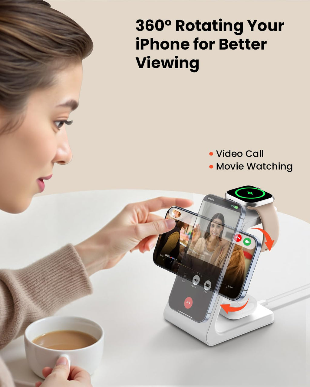 GEEKERA 3 in 1 Wireless Charging Station, Foldable Wireless Charger Stand for Multiple Apple Devices for iPhone 17 16-8, Apple Watch Ultra//11/10/9/SE/8/7/6/5, AirPods Pro/4/3/2