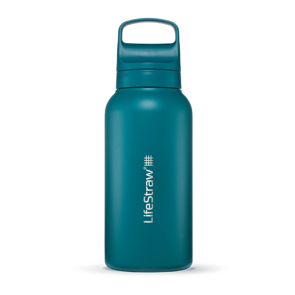 LifeStraw Go Series — Water Bottle Stainless Steel Bottle, 18oz, Aegan Sea, Removes Bacteria, Parasites, Microplastics, Improves Taste