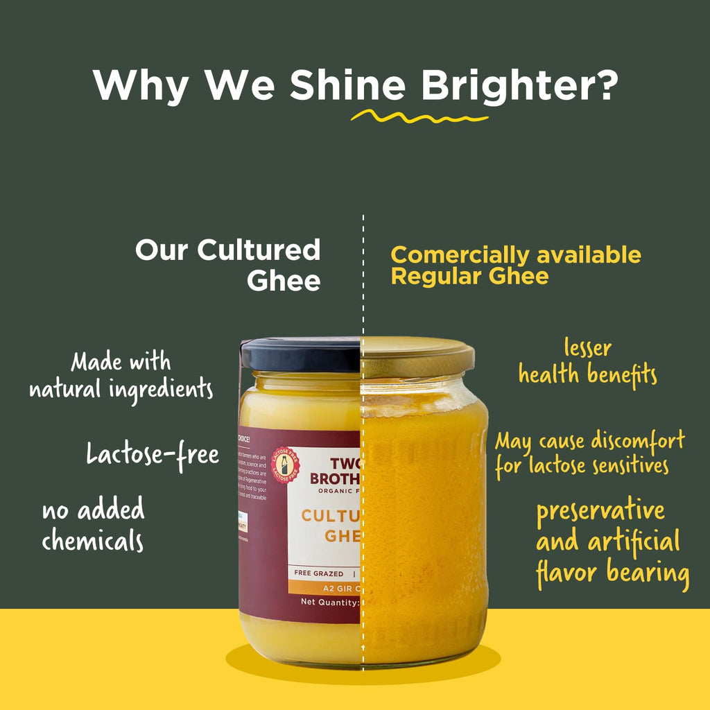 Grass Fed A2 Cultured Ghee | Gir Cow Ghee | Clarified Butter | Cultured Desi Ghee,Non-GMO, Lactose-Free, Keto Friendly - Two Brothers Organic Farms (16 fl oz (500 ml) Plastic)