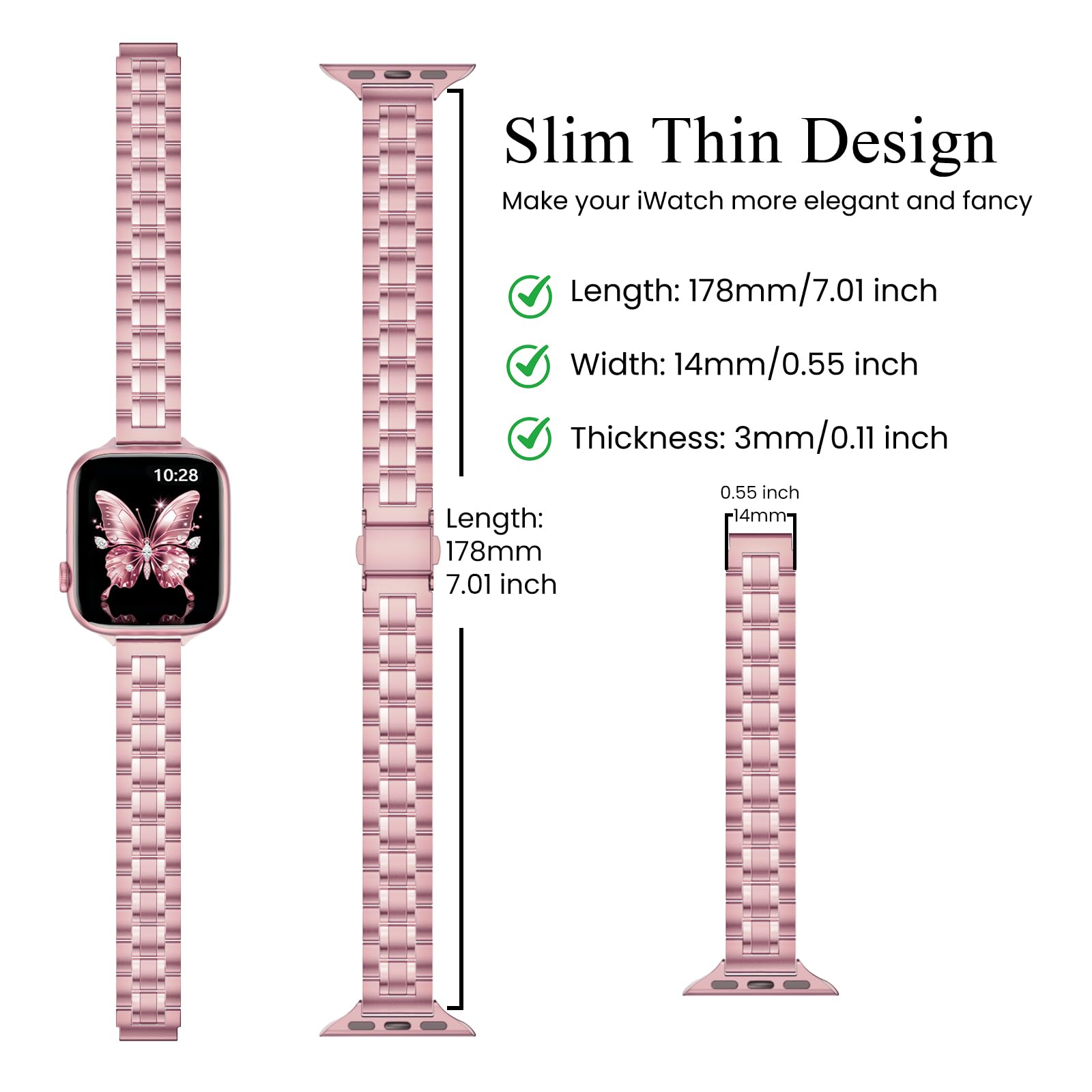 STIROLL Thin Replacement Band Compatible for Apple Watch 38mm 40mm 41mm 42mm(Series 11 10), Stainless Steel Metal Wristband Women Men for iWatch Ultra SE Series 9 8 7 6 5 4 3 2 1, Black