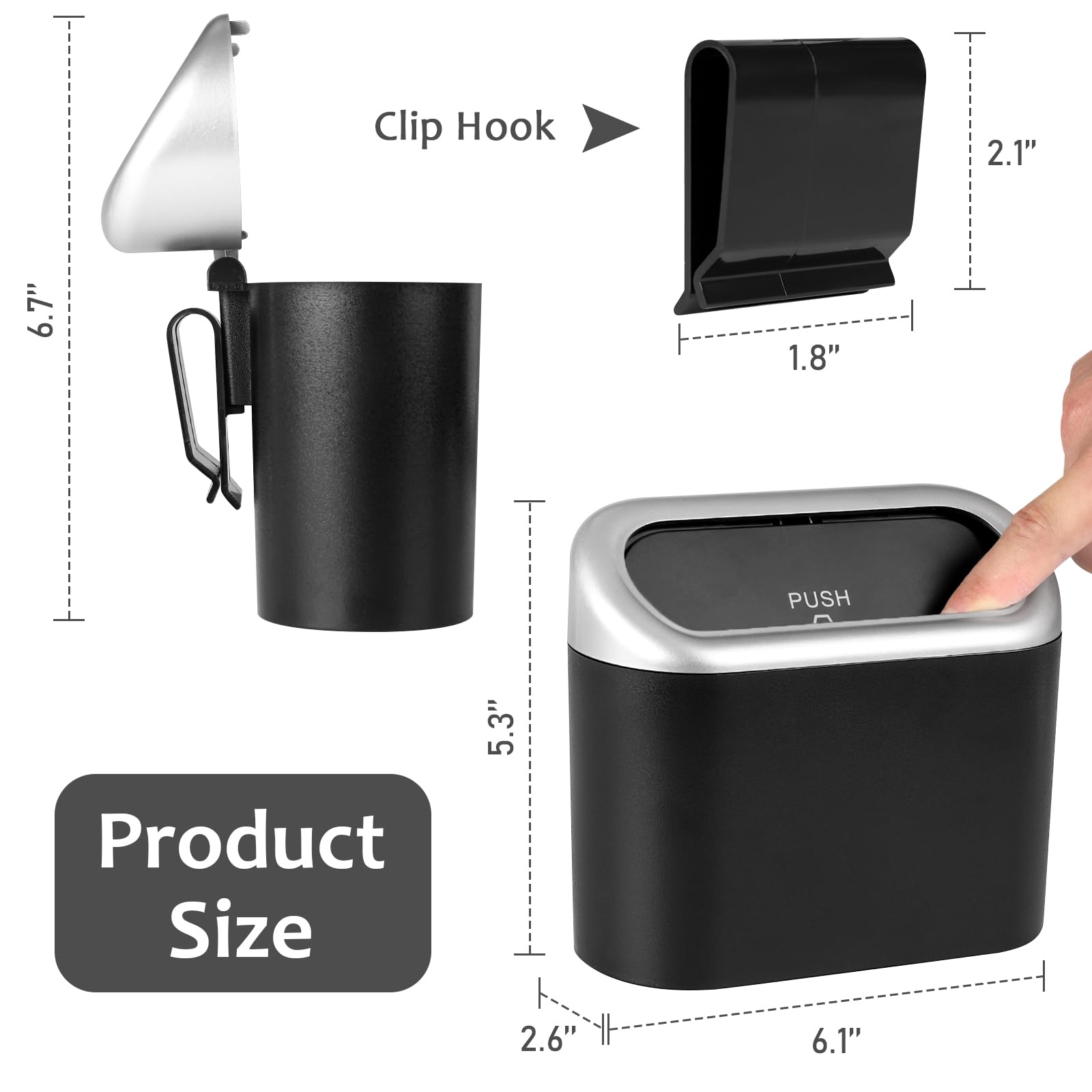 Accmor Car Trash Can with Lid, Mini Auto Dustbin Garbage Organizer with 30 Pcs Plastic Trash Bag, Automotive Garbage Container Bin for Vehicle, Home, Office