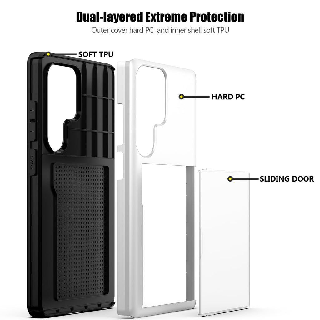 Nvollnoe for Samsung Galaxy S25 Case with Card Holder Dual Layer Heavy Duty Protective Case Hidden Card Slot Slim Wallet Cover for Samsung S25 6.2''(Black)