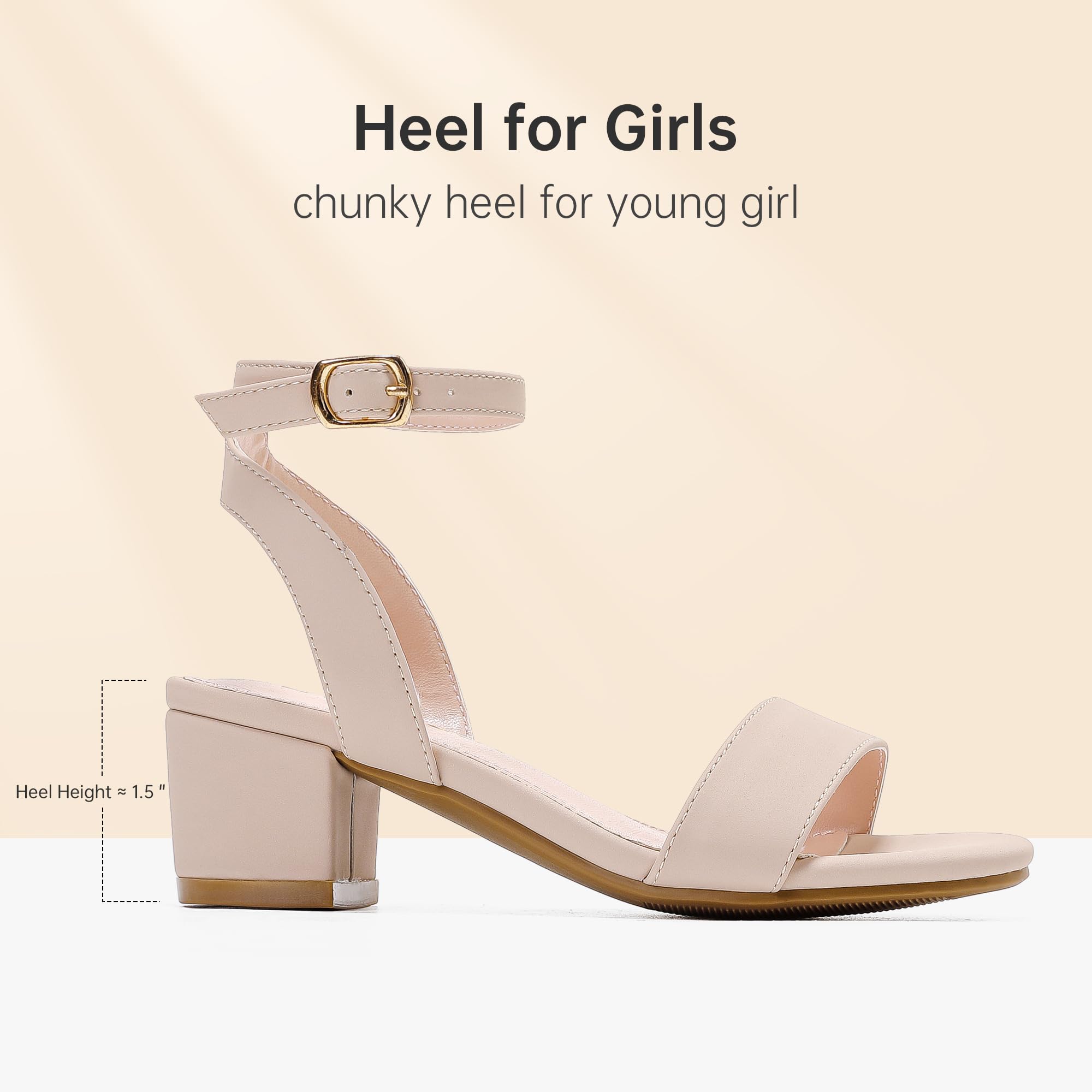 LAURMOSA High Heels for Kids Open Toe Dress Shoes for Girls Ankle Strap Pump Shoes Flower Girl Sandals Wedding Party for Little Big Kids