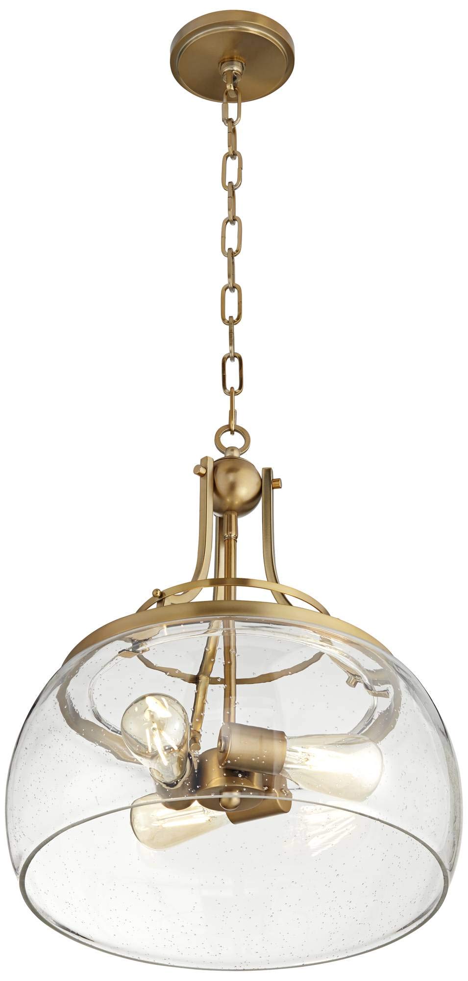Franklin Iron Works Charleston Satin Nickel Pendant Chandelier 16" Wide Rustic Farmhouse Seeded Clear Glass LED 3-Light Fixture for Dining Room House Foyer Entryway Kitchen Bedroom Living Room