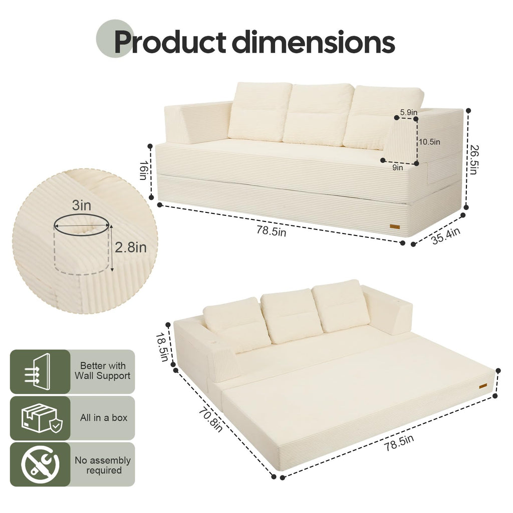 COMAX Futon Sofa Bed, 4‑in‑1 Convertible Sofa Bed, Folding Boneless Couches | Boneless Couch for living room, Fold Out Small Foldable Loveseat Floor Sleeper Mattress Lounge Space‑Saving, Ash Gray