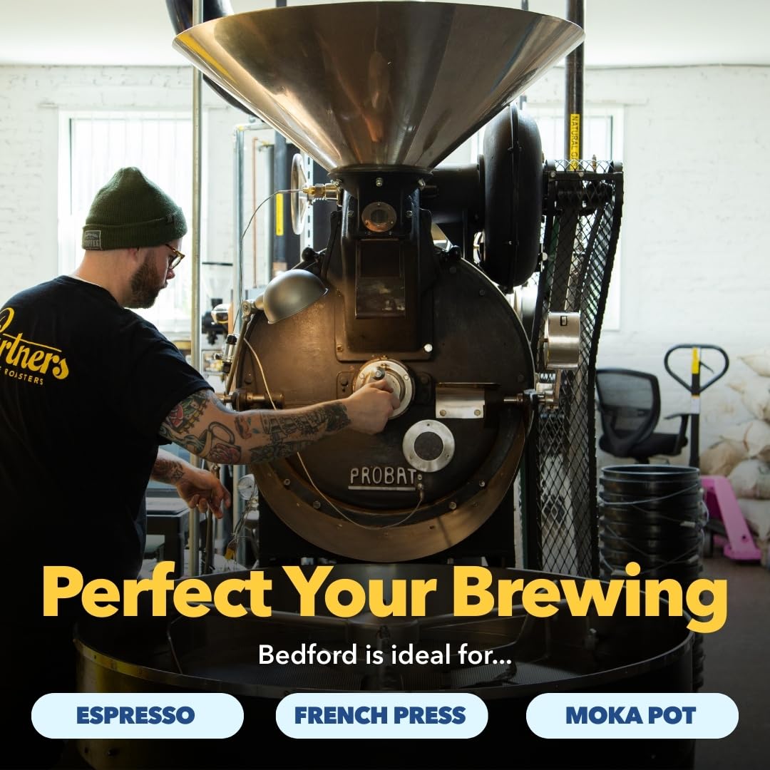 PARTNERS COFFEE ROASTERS - Whole Bean Coffee (Bedford - Espresso, Medium Roast) 12oz - Fruity, Complex, Espresso - Whole Coffee Beans - Lab Tested for Mycotoxins & Heavy Metals - Hand Roasted in NYC