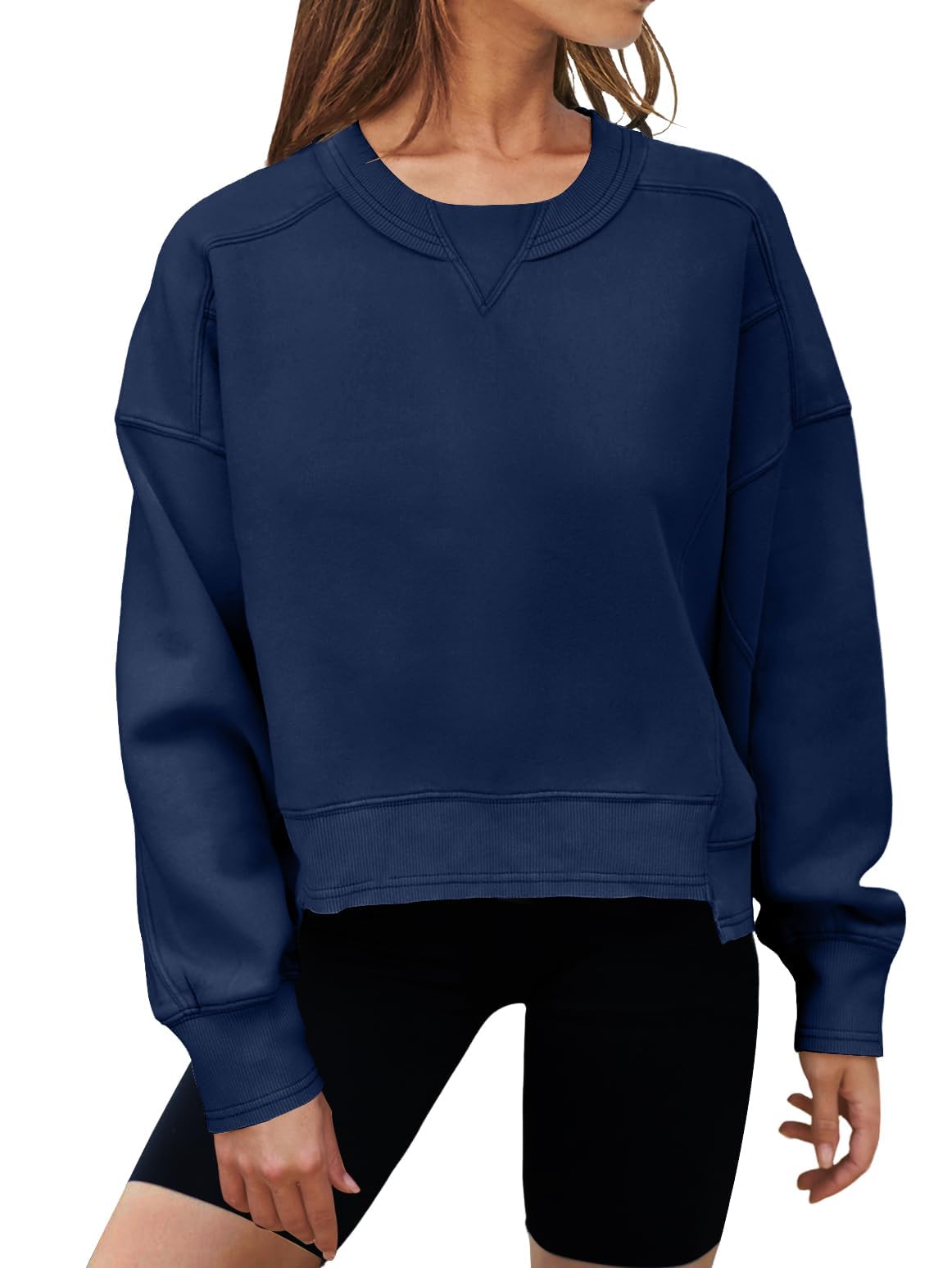 MEROKEETY Women's Oversized Cropped Sweatshirts Crewneck Trendy Workout Pullover Sweater Fall Outfits