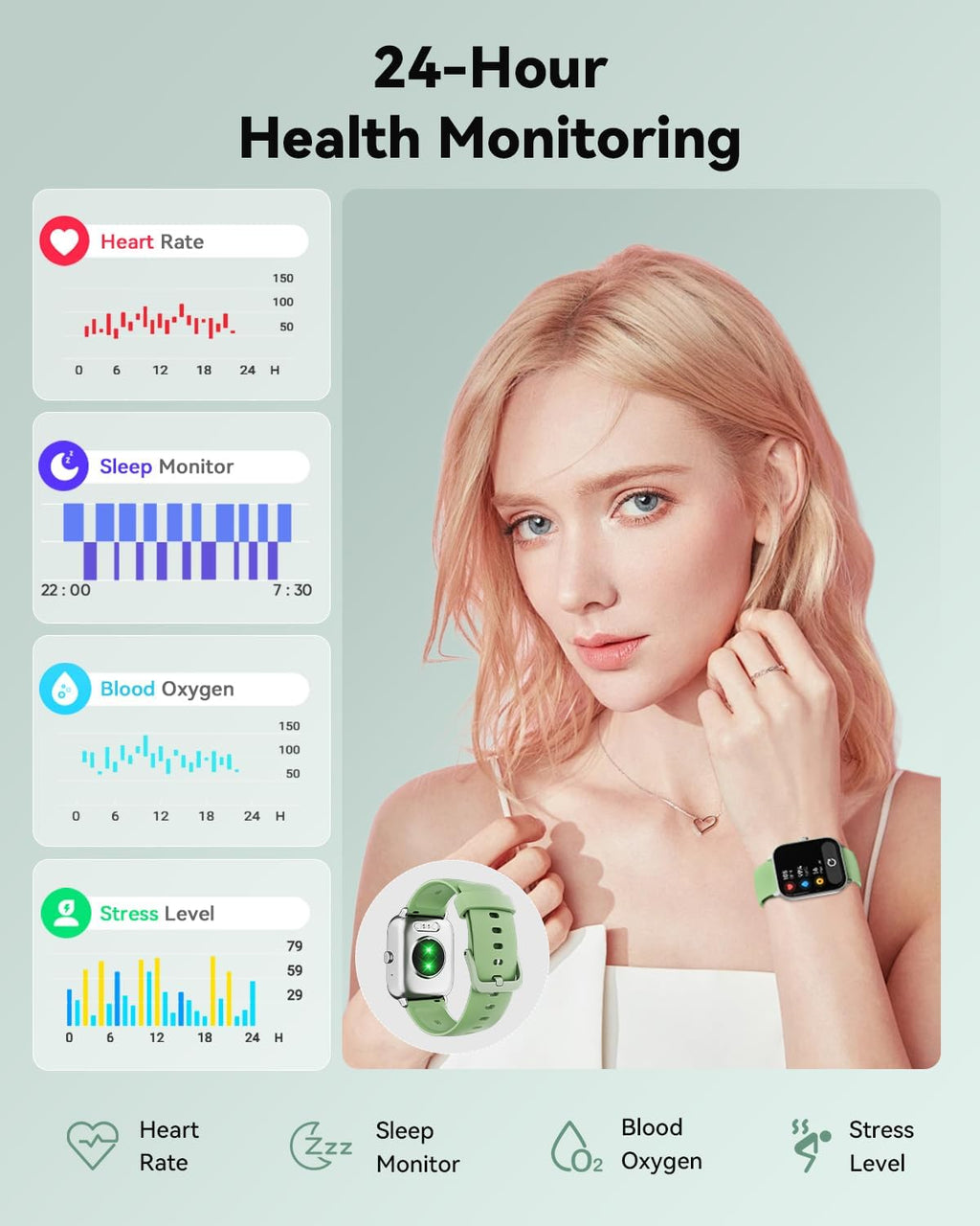 Quican Smart Watches for Women, Compatible for iPhone and Android Phones, Calling, Heart Rate/Sleep Monitor, Alexa, 1.8" Fitness Tracker Watch, Waterproof, Gifts for Women, Silicone Band, Baby Pink