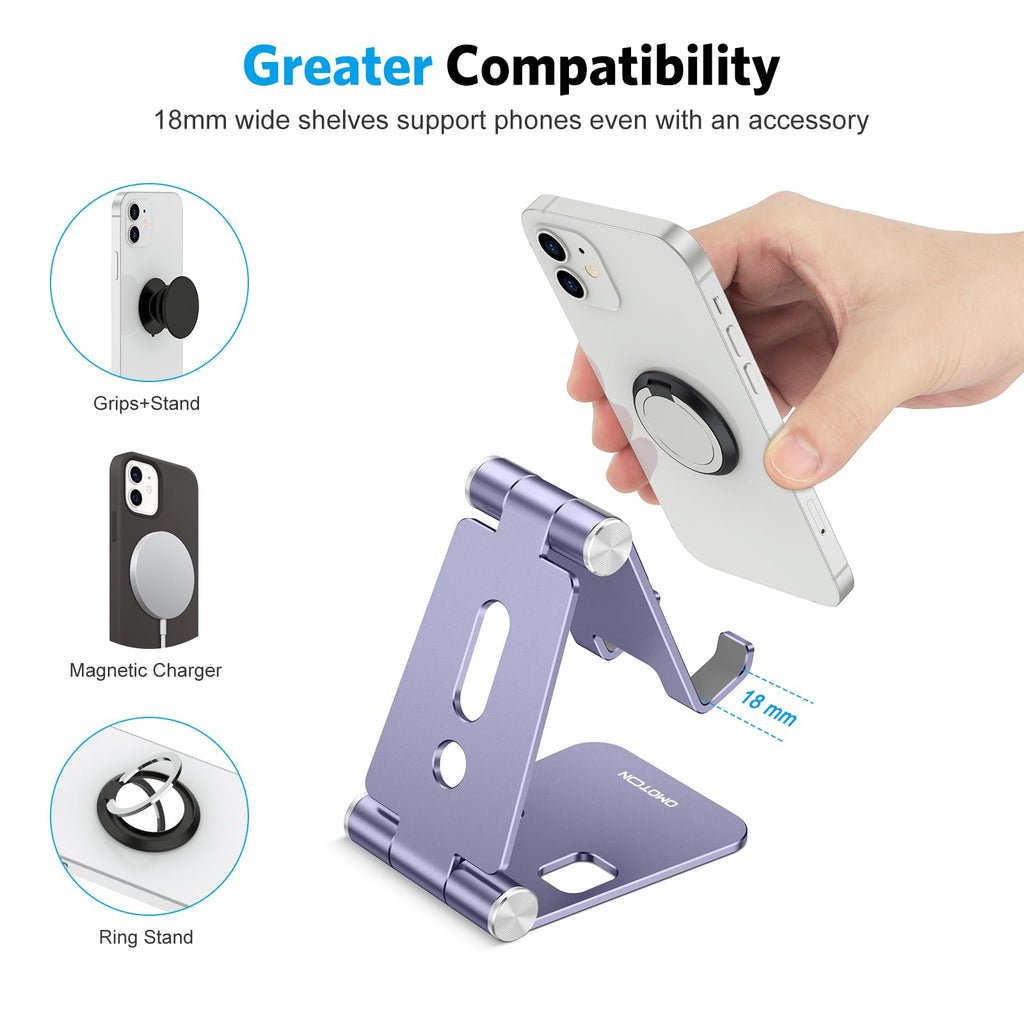 OMOTON Foldable Cell Phone Stand, C4 Portable Aluminum Phone Holder, Adjustable Phone Dock Cradle for iPhone 17/16/15 Pro Max Air, Small Tablets, All Smart Phones for Women Men Gift, Silver