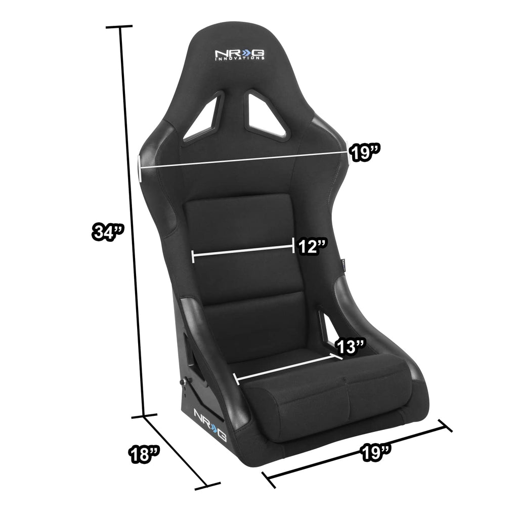 NRG Innovations NRG-FRP-330 Fiber Glass Fixed Back Bucket Racing Seat (Small), 4 pt Harness Compatibility, Black Seat Cover, 19"W X 18" D X 34" H