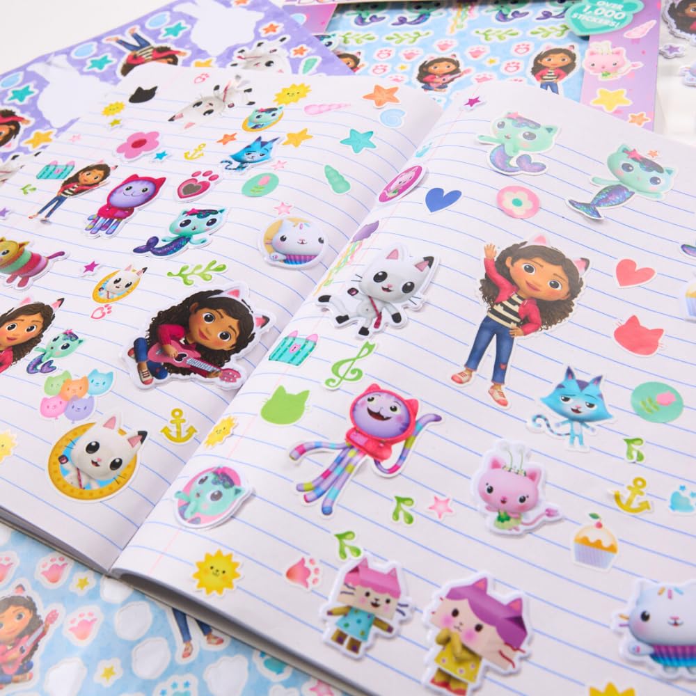 Gabby's Dollhouse Sticker Book Set, 12 Sheets with 1000+ Puffy Stickers Gabby, Mericat, Cakey, Pandy Paws