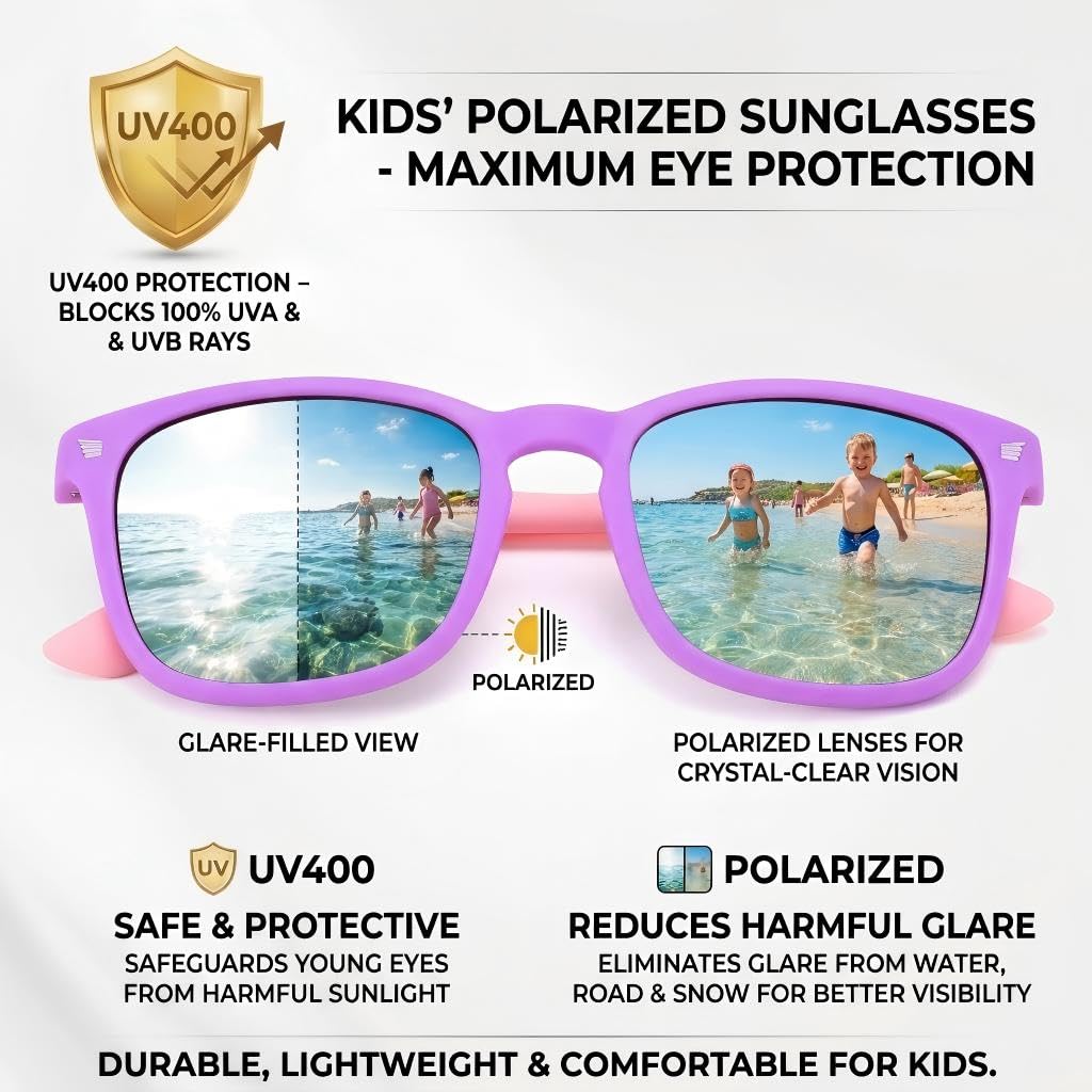 COASION Polarized Kids Sunglasses UV 400 Protection for Girls Boys Classic Retro Style Toddler Shades Age 3-12