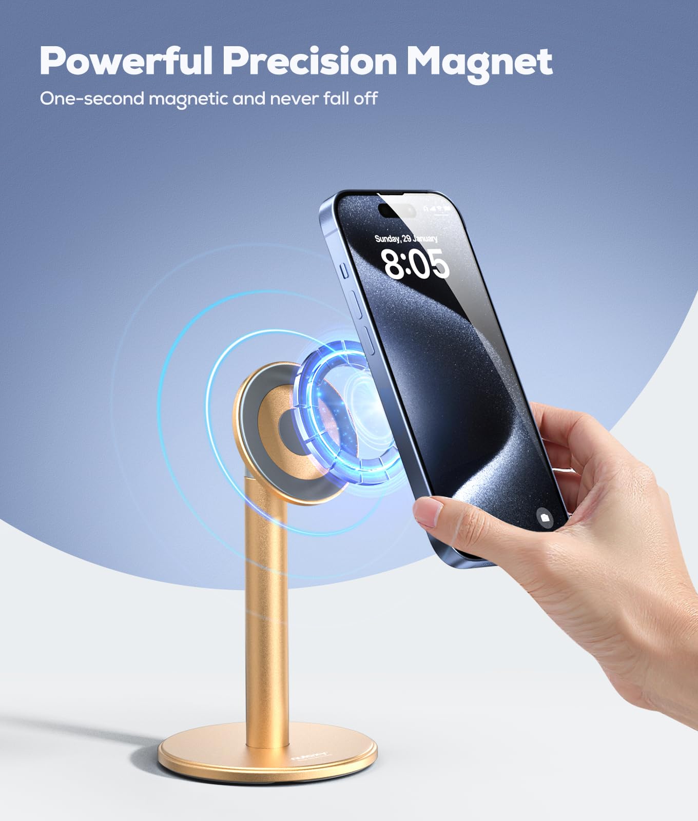 Nulaxy Magnetic Full Aluminum Cell Phone Stand for MagSafe with Metal Ring, 360 Rotating Phone Stand for Desk, Office Desk Accessories, Adjustable Phone Holder Compatible with All Phones, Gray