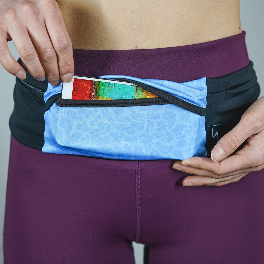 3 Pocket Adjustable Running Belt Waist Pack, Fanny Pack For Working Out With Sweat Resistant Backing, Holds All iPhone Models (Black/Black, X-Small)