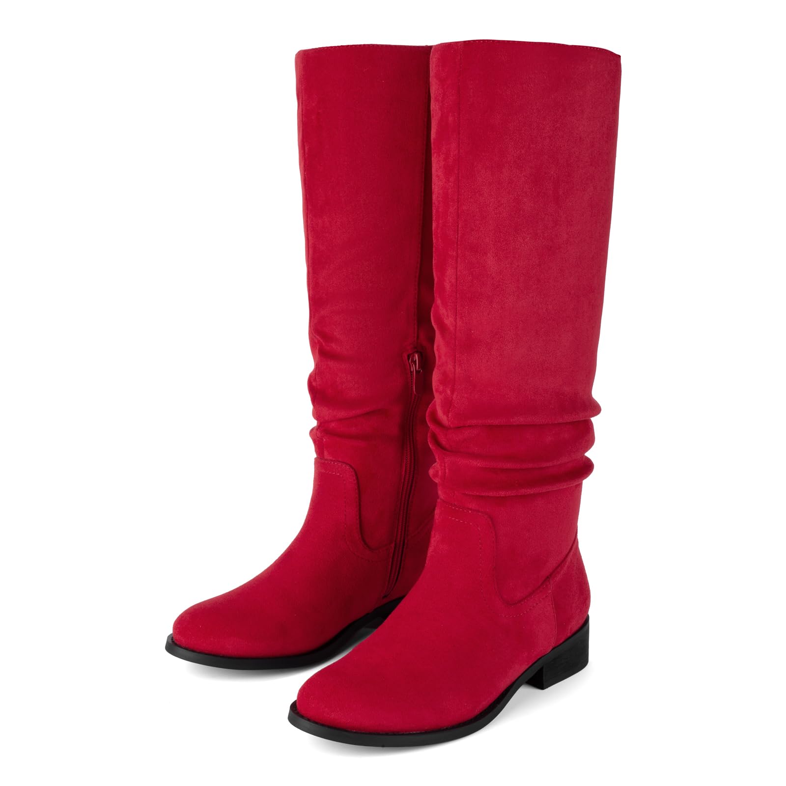Shoe'N Tale Women's Knee High Boots Flat Low Heel Slouch Pointed Toe Winter Shoes with Side Zipper