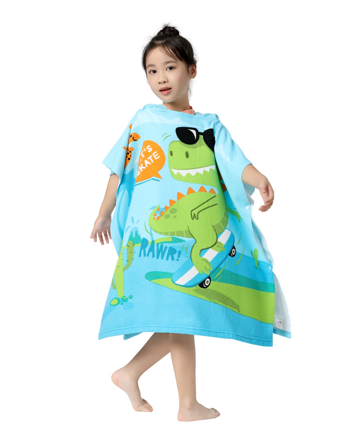 Soft Microfiber Swim Cover-ups for 3 to 10 Years Old Kids Hooded Bath Beach Poncho Towels (Alligator, Fits 3-10 Years)