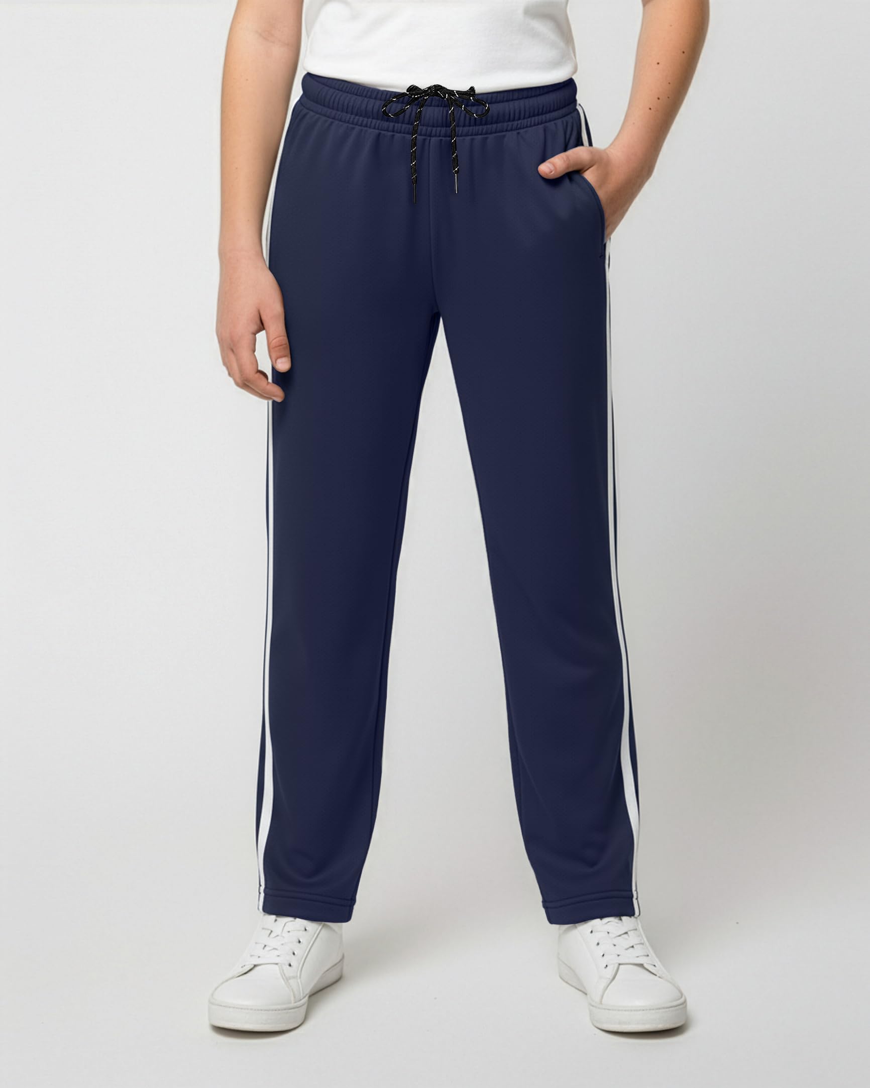 Real Essentials 3 Pack: Boys' Mesh Open Bottom Active Sweatpants with Pockets & Drawstring