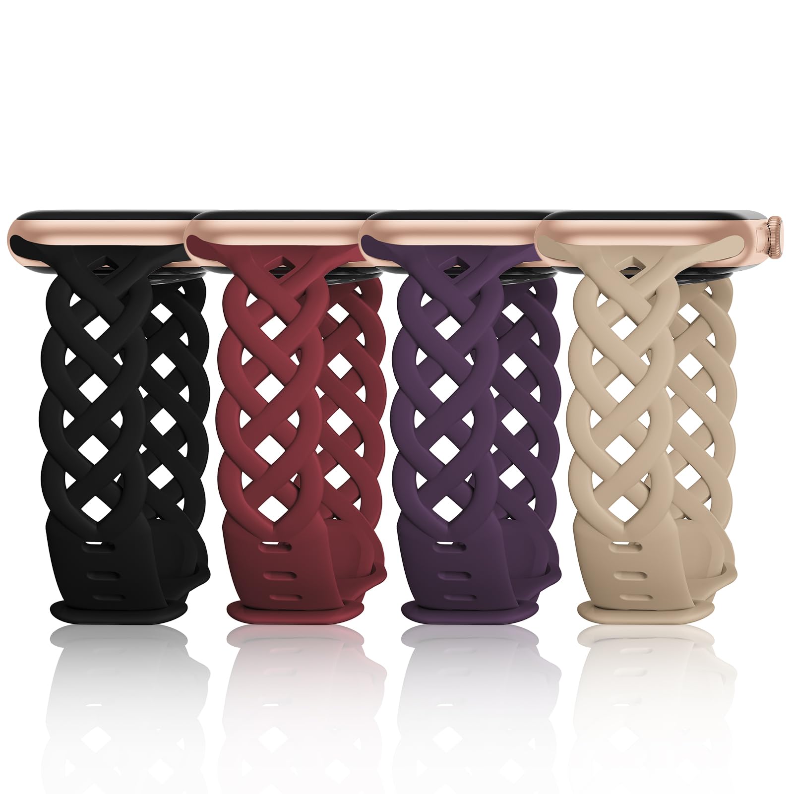 Slim Silicone Bands Compatible with Apple Watch Band 40mm 38mm 41mm 44mm 45mm 46mm 49mm 42mm Women Floral Breathable Braided Lace Thin Sport Strap Replacement Wristbands iWatch SE Series 11 10 9 8 7 6 5 4 3 ultra 2