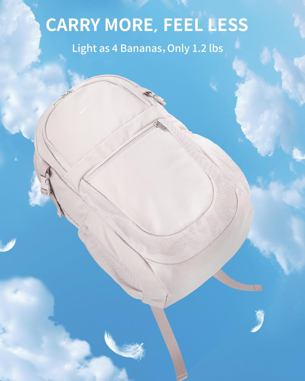 ECOHUB Travel Backpack for Women, 17.3 inch Suspended Laptop Backpack, Fashion Slim Water-Resistant College Computer Bookbag, 28L Personal Item Bag with 12 Pockets for Causal, Work, Beige