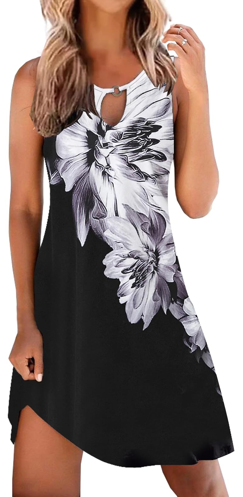 ETCYY NEW Summer Dresses for Women Trendy Boho Floral Print Sundresses Sleeveless Beach Cover Up Dress with Pockets