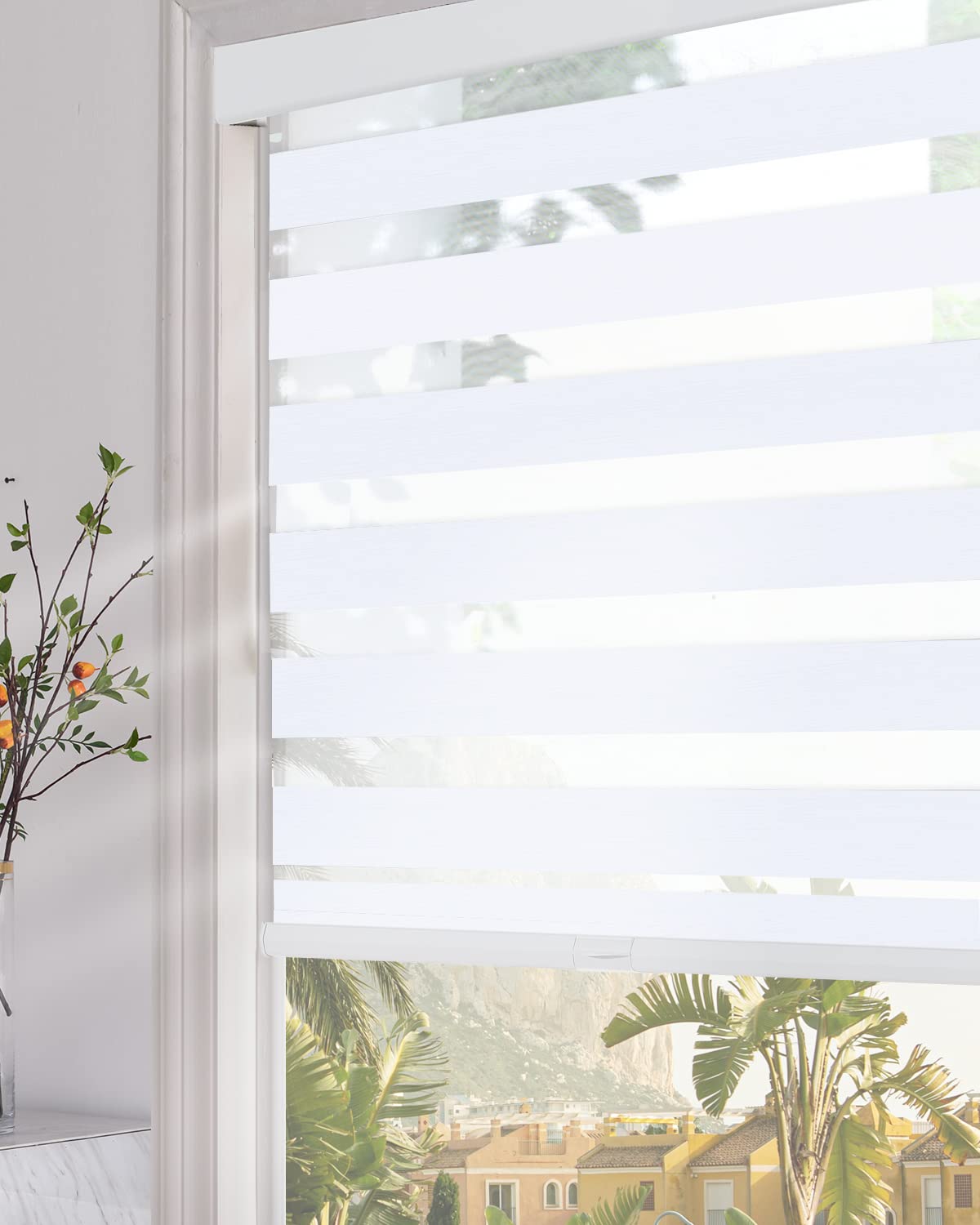Persilux Custom Blinds Cordless Zebra Blinds for Windows with Upgraded Cassette Light Filtering Dual Layers Sheer Roller Blinds Thermal Insulated for Office, Living Room, Bedroom and Kitchen Beige