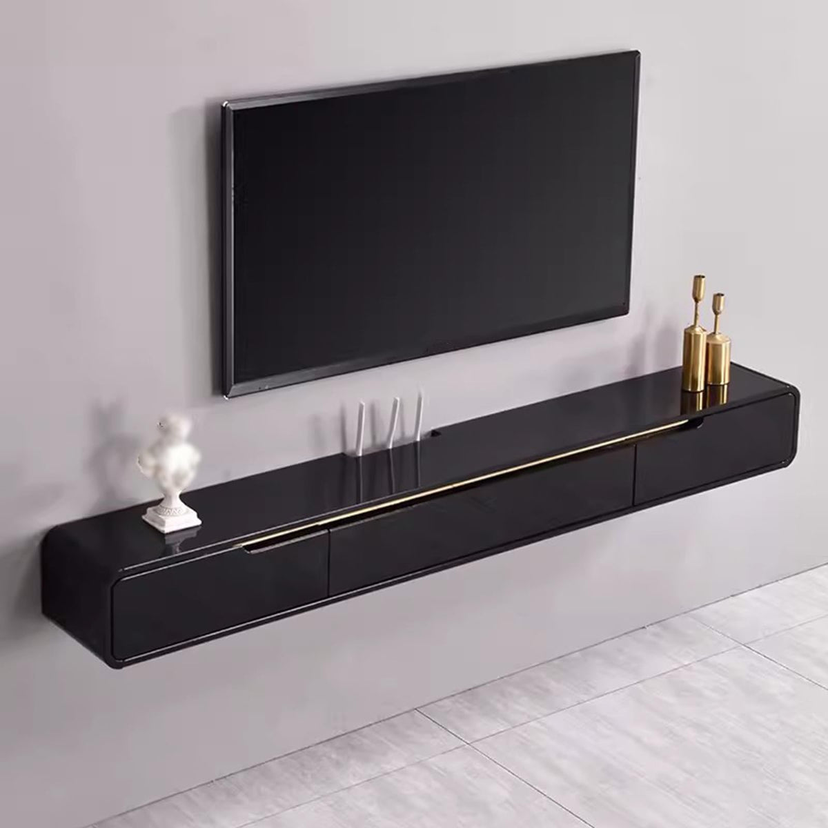 FPIGSHS Wall Mounted Media Console with 2 Drawers Solid Wood Floating TV Stand Hanging TV Shelf Entertainment Center TV Cabinet, for Home Office (A, 120cm/47.2in)