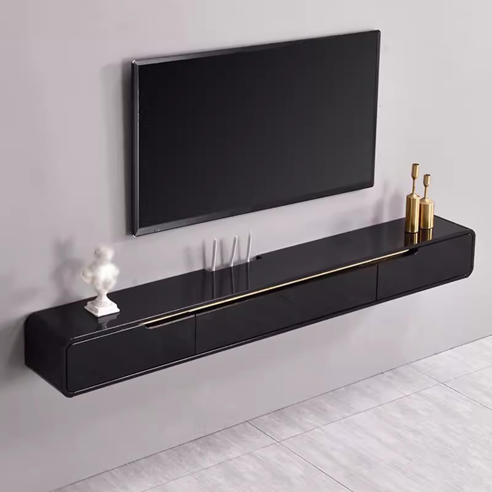 FPIGSHS Wall Mounted Media Console with 2 Drawers Solid Wood Floating TV Stand Hanging TV Shelf Entertainment Center TV Cabinet, for Home Office (A, 120cm/47.2in)