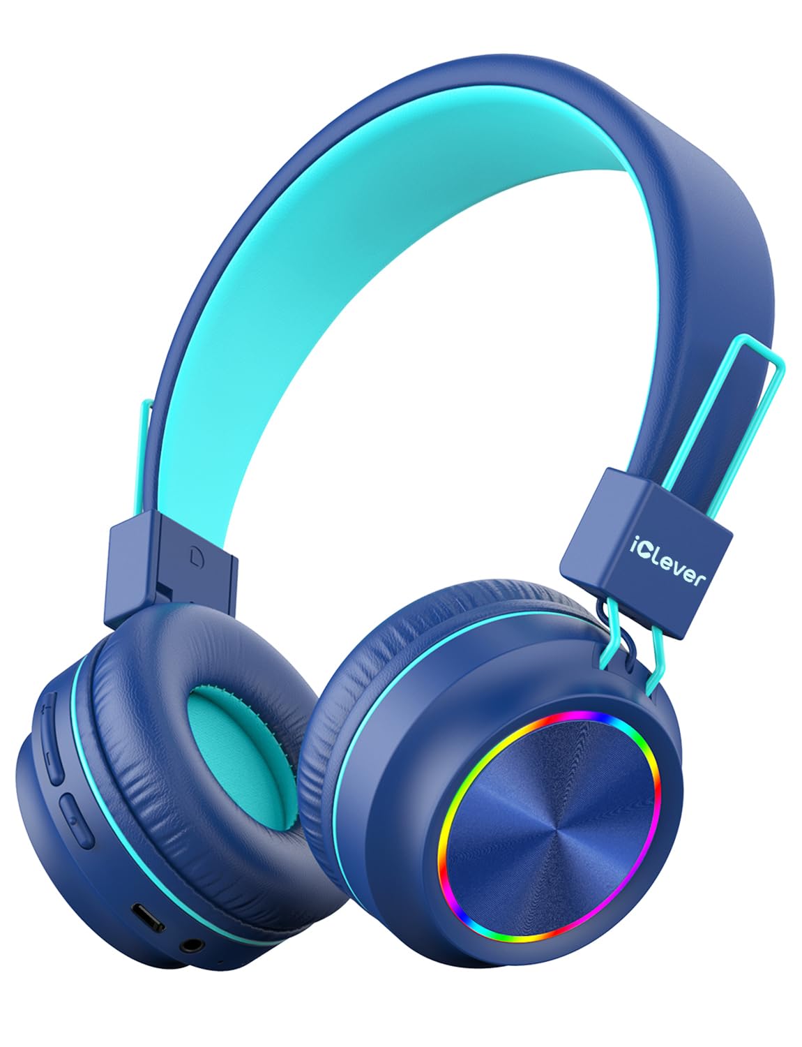 iClever BTH03 Kids Bluetooth Headphones, Colorful LED Lights,35H Playtime, Bluetooth 5.4, Type C Fast Charging, Stereo Sound Mic,On Ear Kids Wireless Headphones for iPad Airplane (Blue&Pink, 2 Pack)
