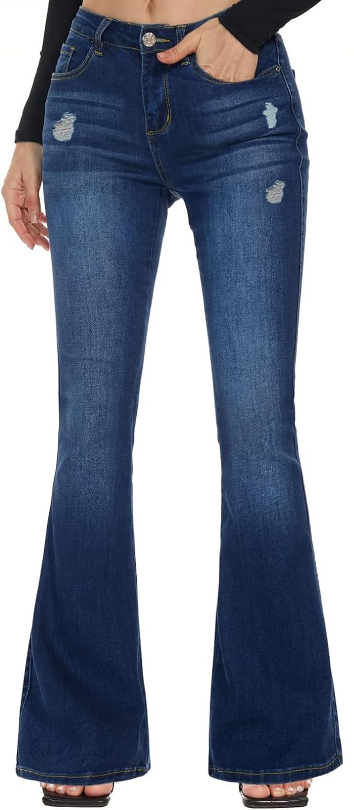 Bell Bottom Jeans for Women Ripped High Waisted Classic Flared Denim Pants