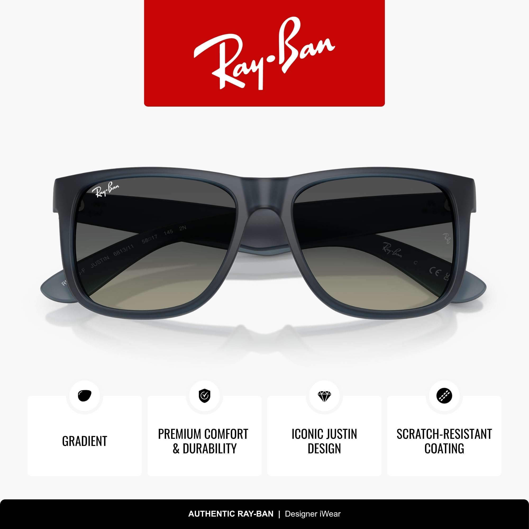 Ray-Ban RB4165F Justin Classic Square Sunglasses for Men