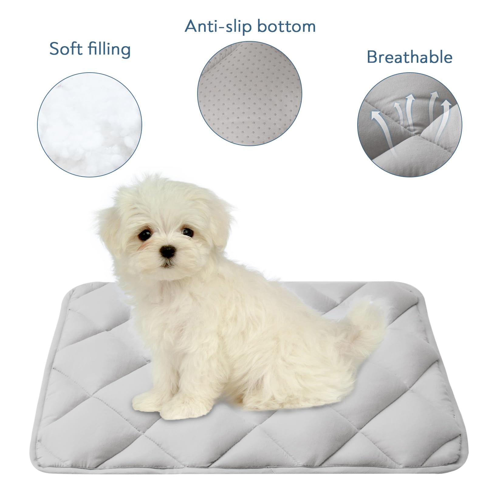 Magik & Kover Dog Crate Pad 2 Pack, Soft Dog Crate Mat with Anti-Slip Bottom, Machine Washable Kennel Pad, Fits 24 Inch, Grey